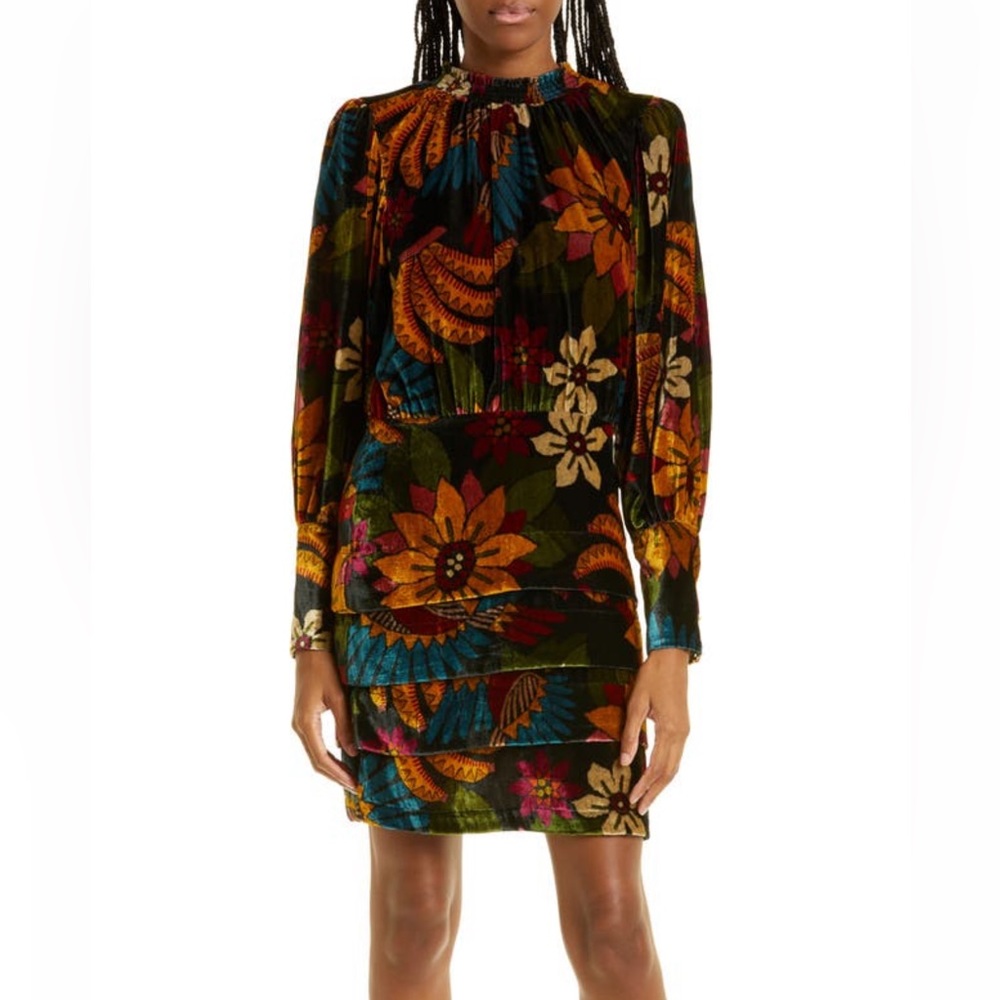 Farm Rio Long-Sleeve Velvet Dress